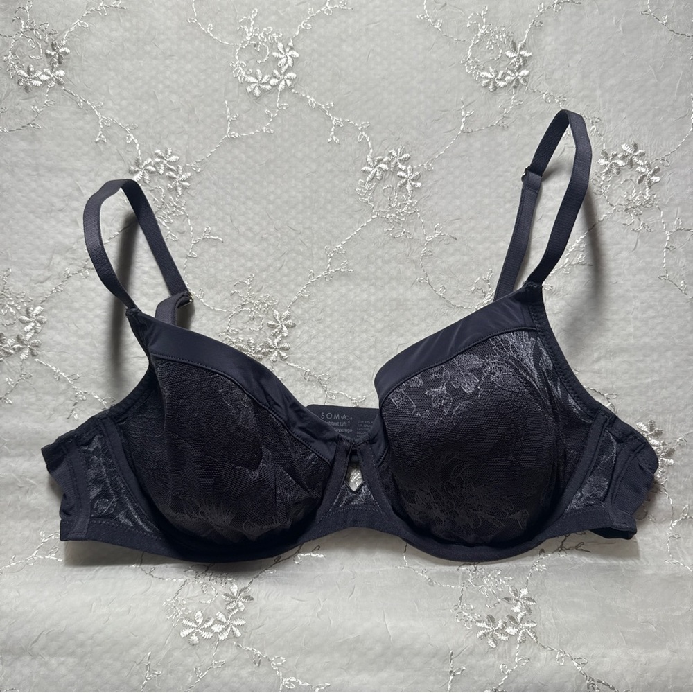 vintage soma “lightest lift” perfect coverage bra – size 36B (gray lace)